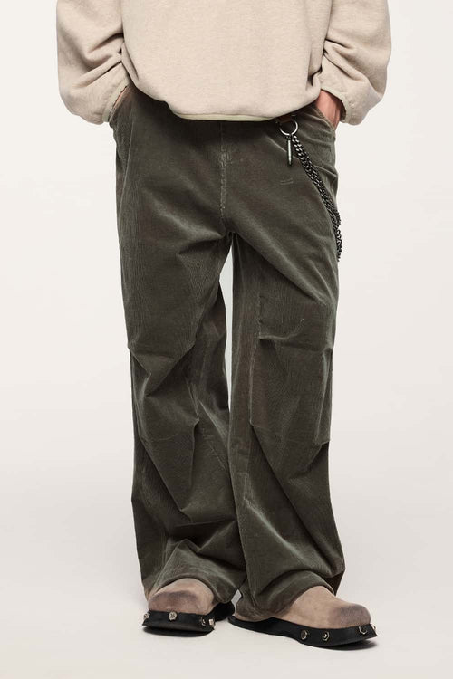 Corduroy Wide-Leg Casual Pants - Military Green