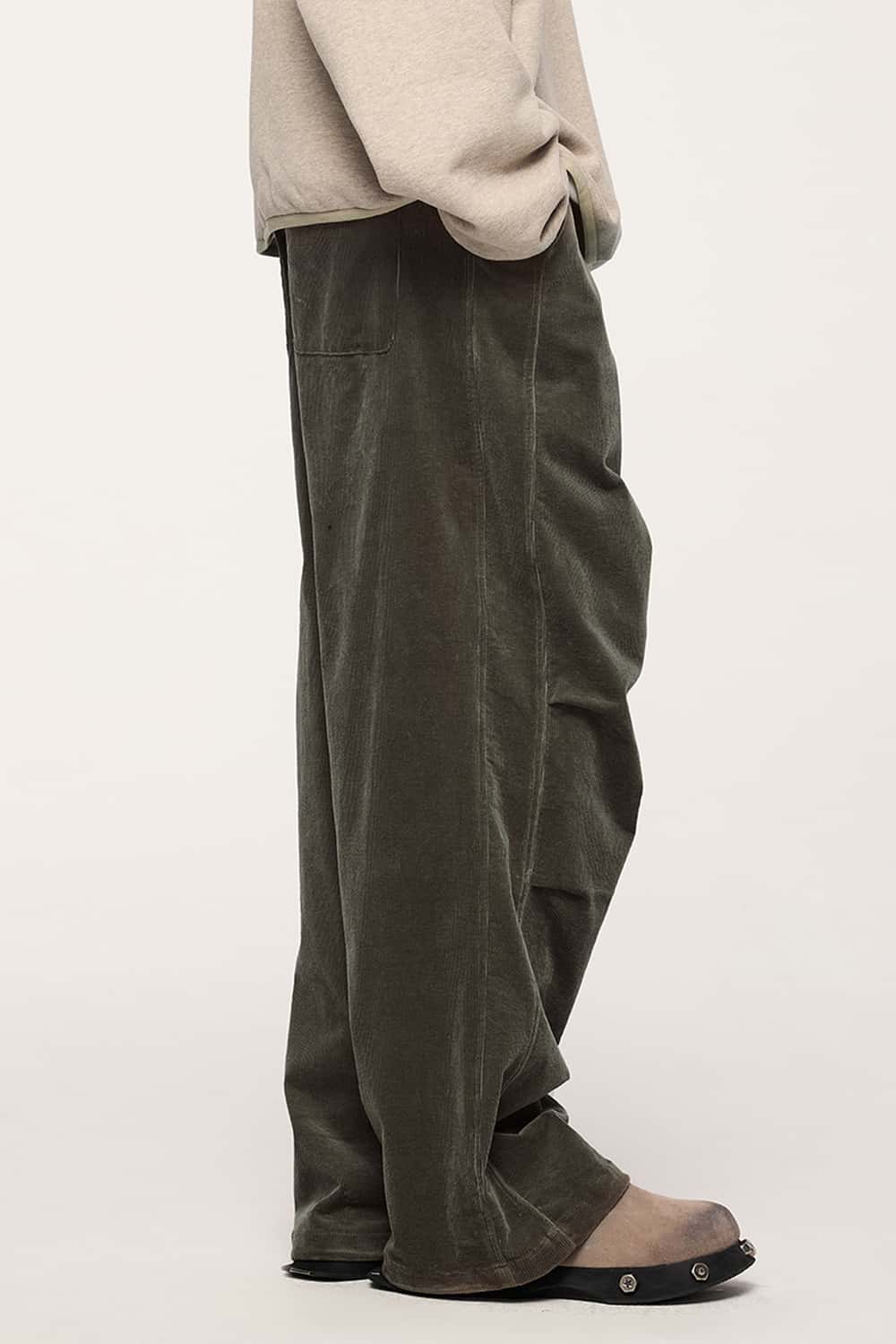 Corduroy Wide-Leg Casual Pants - Military Green