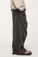 Corduroy Wide-Leg Casual Pants - Military Green