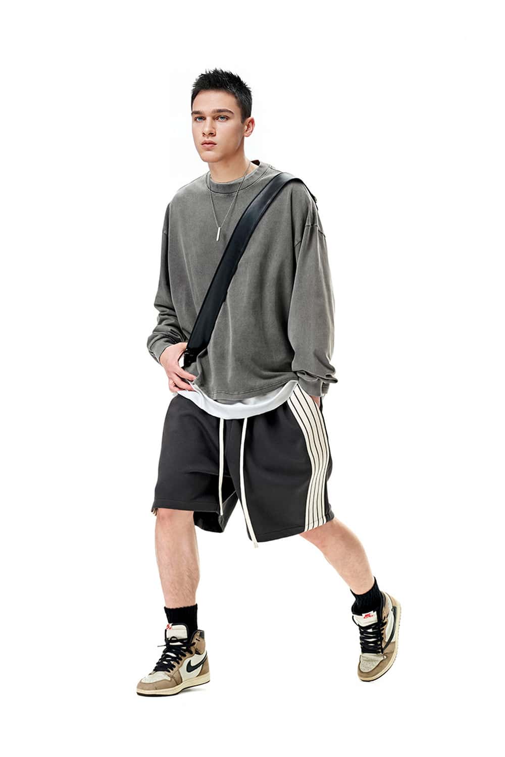 Salt-Washed Boxy Long-Sleeve T-Shirt - Dark Gray