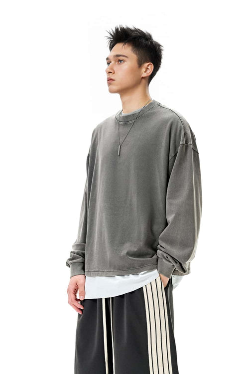 Salt-Washed Boxy Long-Sleeve T-Shirt - Dark Gray