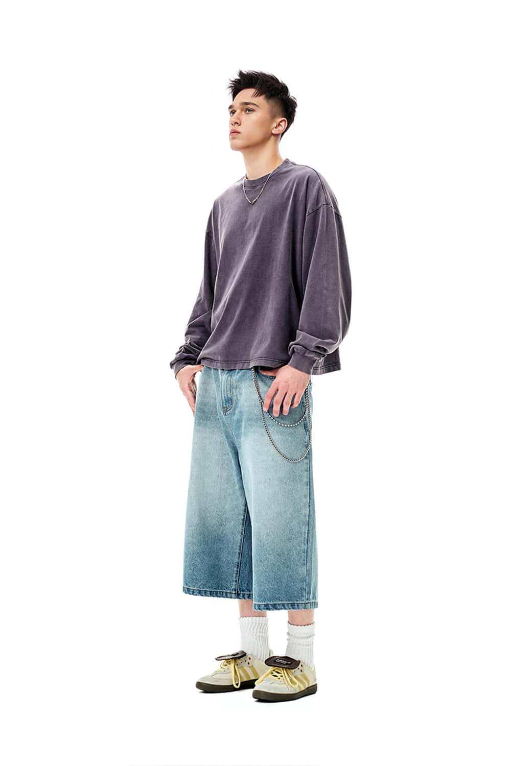 Salt-Washed Boxy Long-Sleeve T-Shirt - Dark Purple