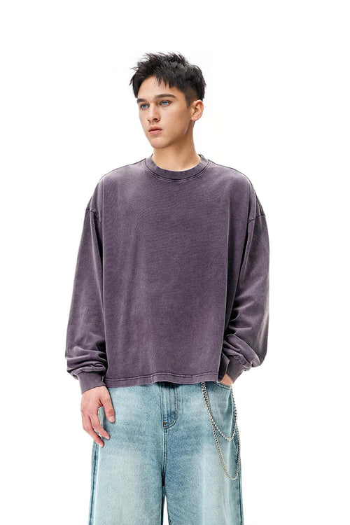 Salt-Washed Boxy Long-Sleeve T-Shirt - Dark Purple