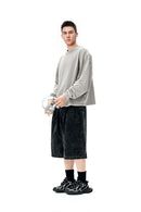 Salt-Washed Boxy Long-Sleeve T-Shirt - Khaki Gray
