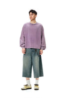 Salt-Washed Boxy Long-Sleeve T-Shirt - Light Purple