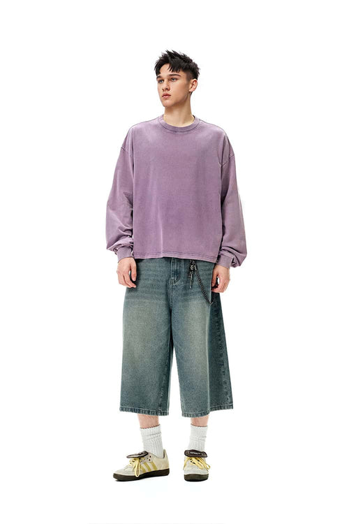 Salt-Washed Boxy Long-Sleeve T-Shirt - Light Purple