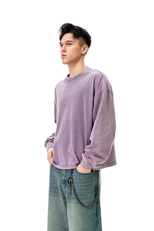 Salt-Washed Boxy Long-Sleeve T-Shirt - Light Purple
