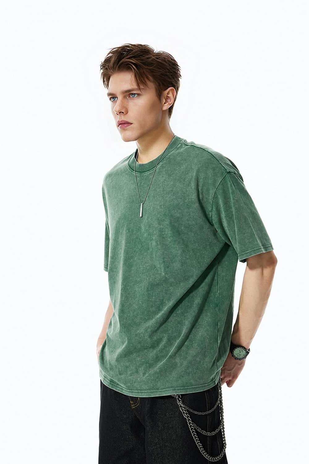 Snow-Washed Oversized T-Shirt - Green
