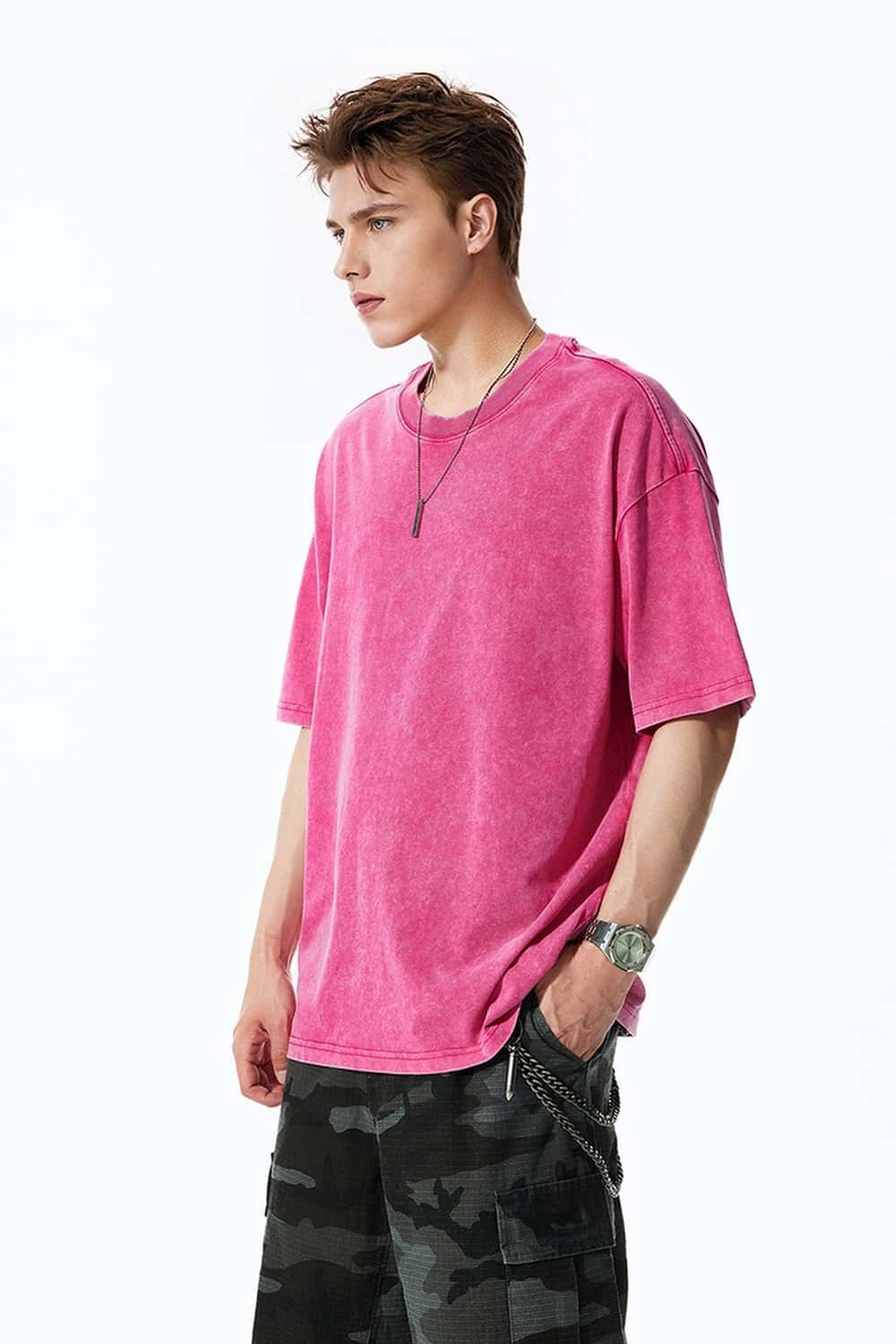 Snow-Washed Oversized T-Shirt - Rose Red
