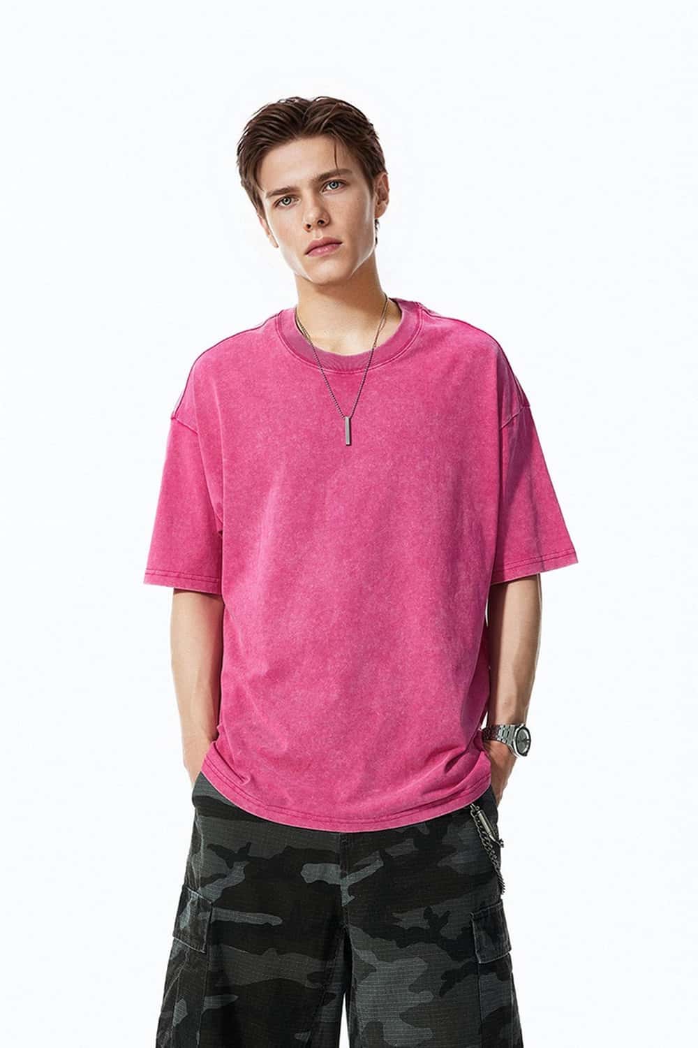 Snow-Washed Oversized T-Shirt - Rose Red
