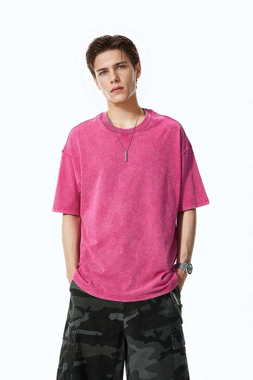Snow-Washed Oversized T-Shirt - Rose Red
