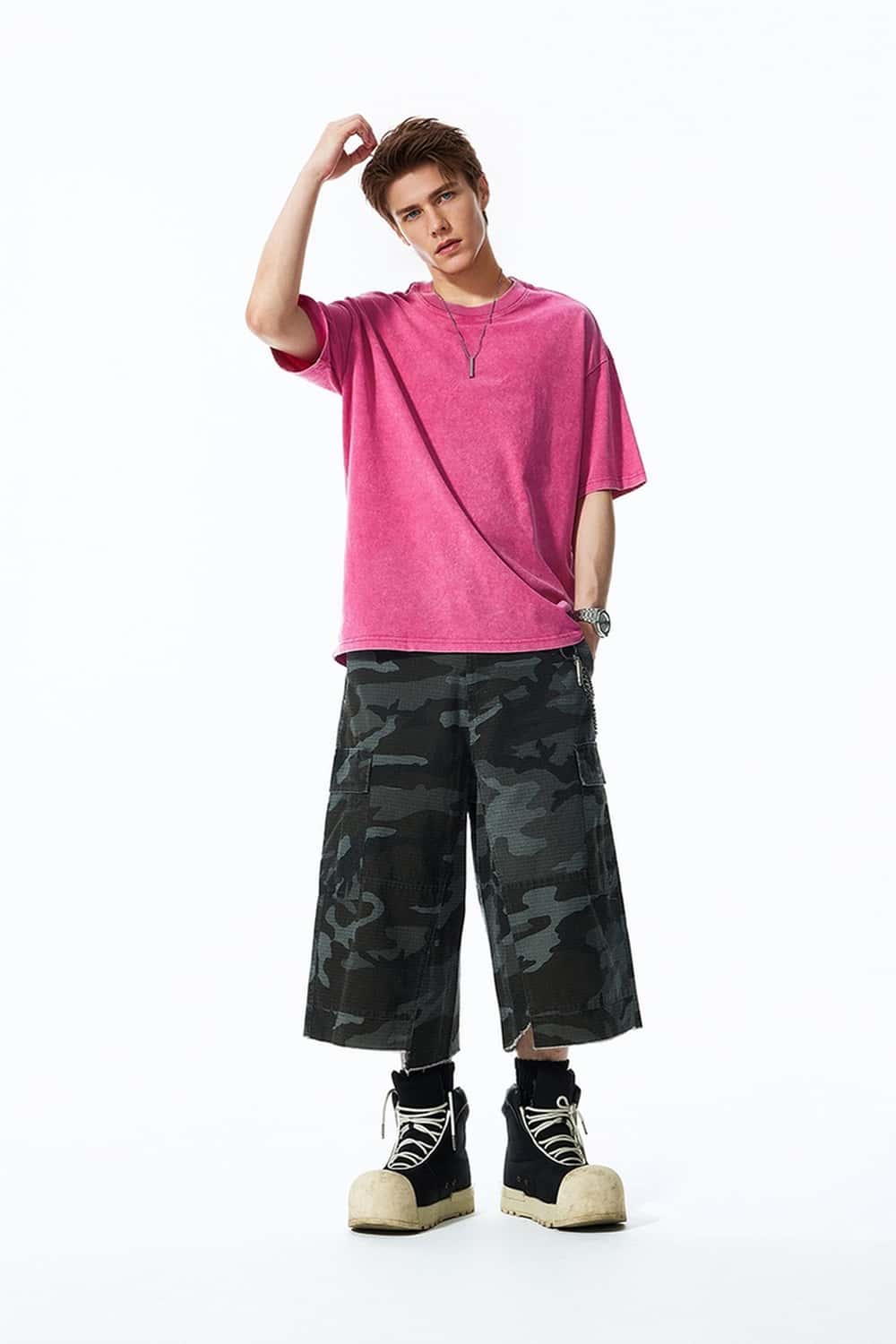 Snow-Washed Oversized T-Shirt - Rose Red