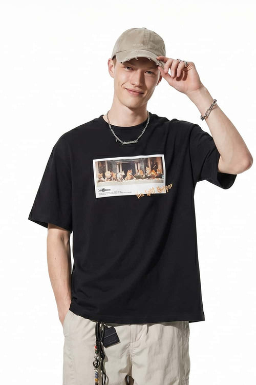Vintage Cat Graphic T-Shirt - Black