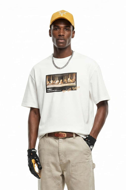 Vintage Cat Graphic T-Shirt - Cream White