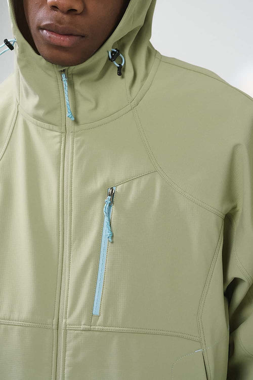 Water-Repellent Hooded Softshell Jacket - Grayish Green