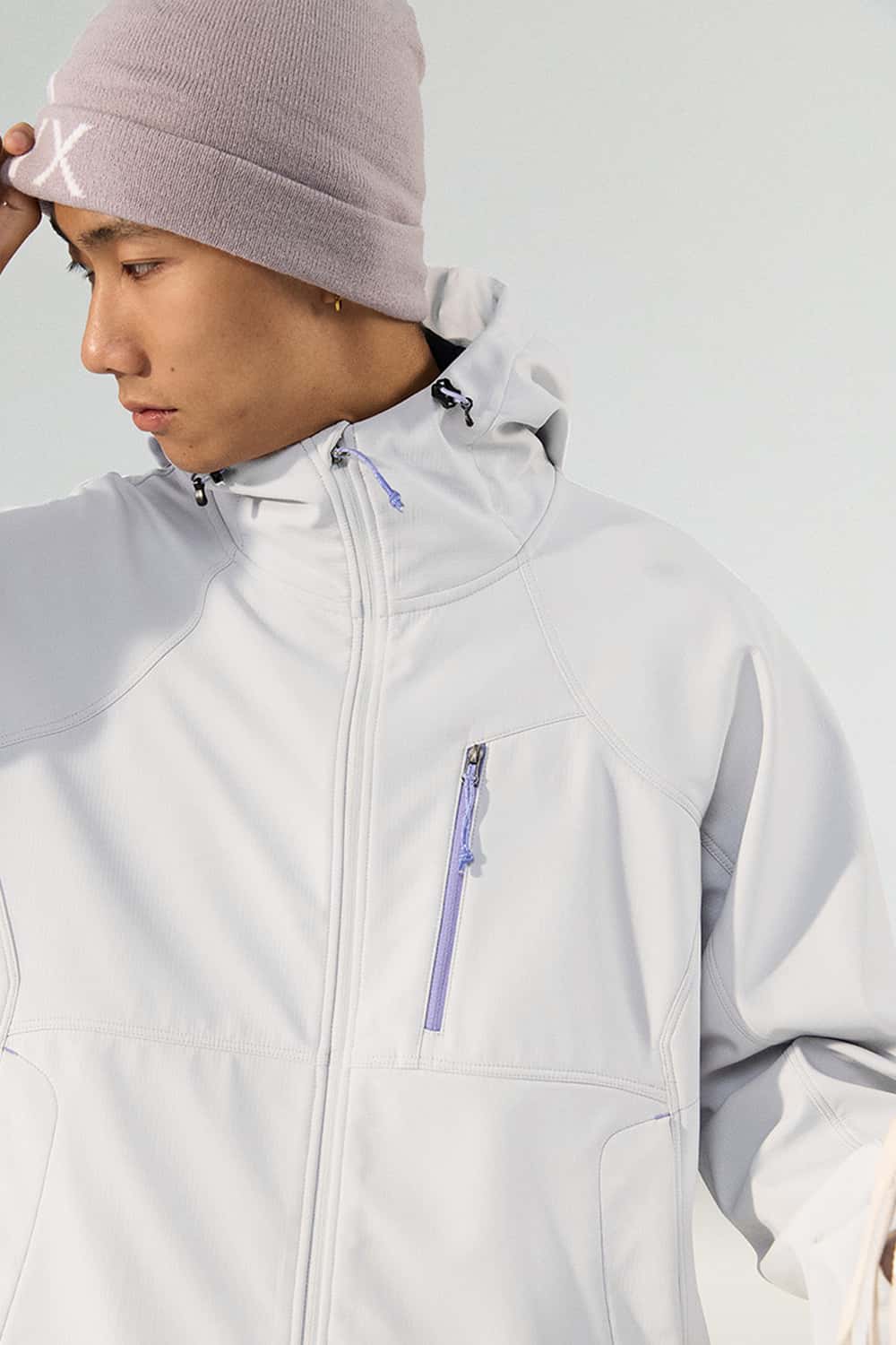 Water-Repellent Hooded Softshell Jacket - Grayish White