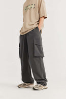 Crinkled Cargo Straight-Leg Pants - Dark Gray