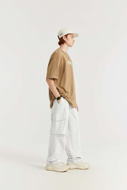 Crinkled Cargo Straight-Leg Pants - Gray