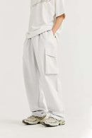 Crinkled Cargo Straight-Leg Pants - Gray