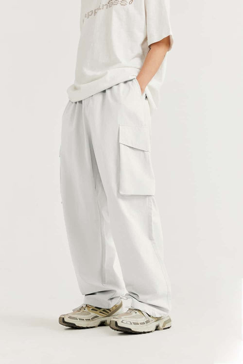Crinkled Cargo Straight-Leg Pants - Gray
