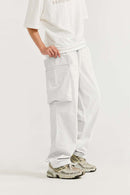 Crinkled Cargo Straight-Leg Pants - Gray