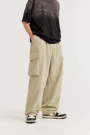 Crinkled Cargo Straight-Leg Pants - Khaki