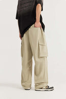 Crinkled Cargo Straight-Leg Pants - Khaki