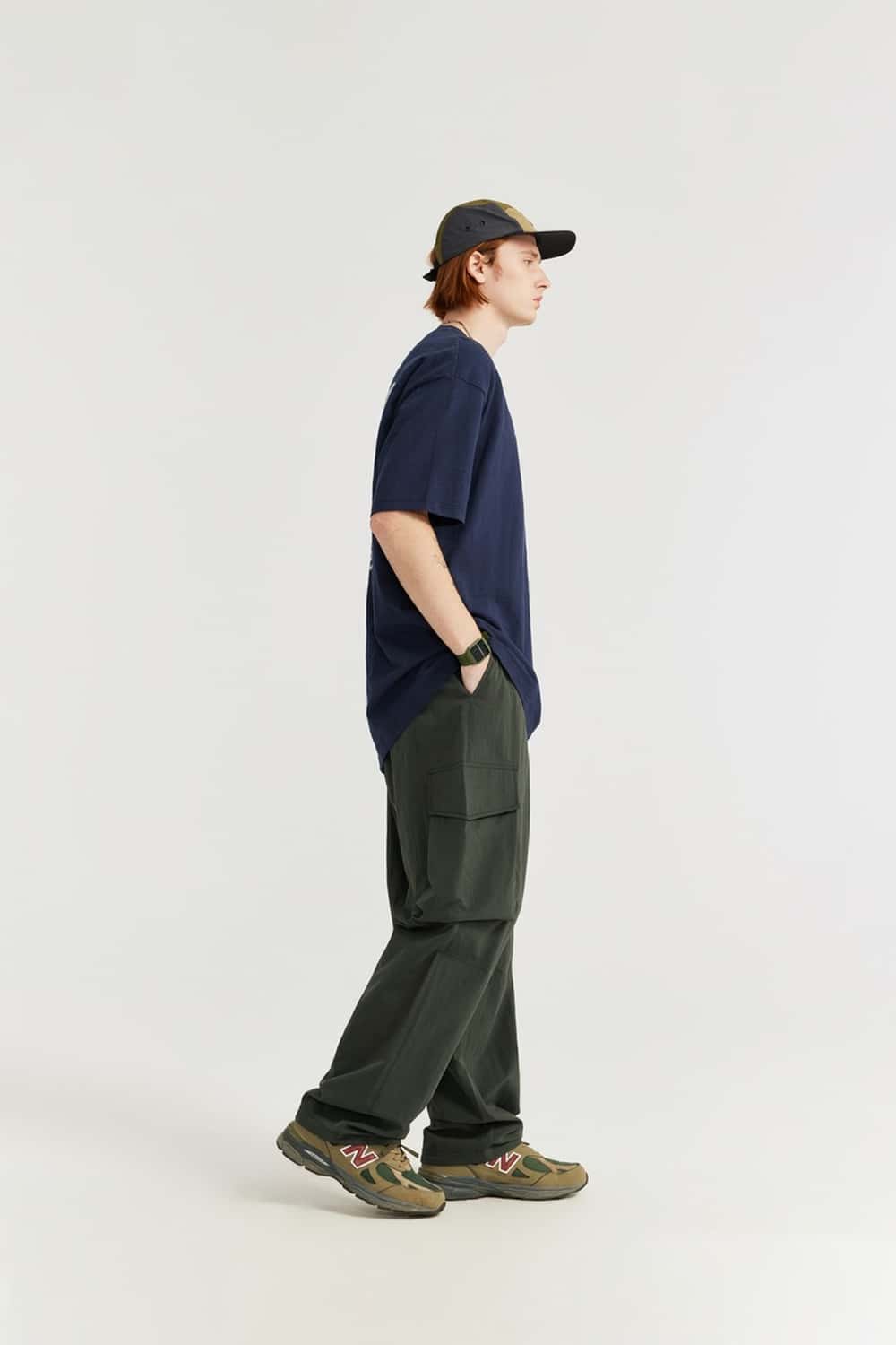 Crinkled Cargo Straight-Leg Pants - Military Green