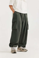 Crinkled Cargo Straight-Leg Pants - Military Green