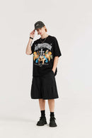 Crinkled Knee-Length Utility Shorts - Black