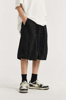 Crinkled Knee-Length Utility Shorts - Black