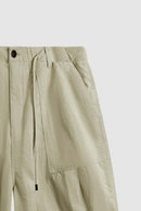 Crinkled Knee-Length Utility Shorts - Sandy Dune