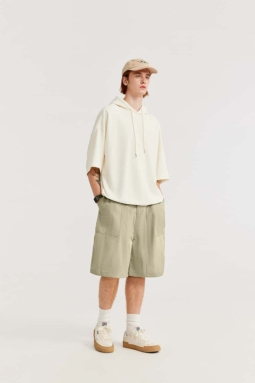 Crinkled Knee-Length Utility Shorts - Sandy Dune