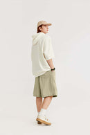 Crinkled Knee-Length Utility Shorts - Sandy Dune