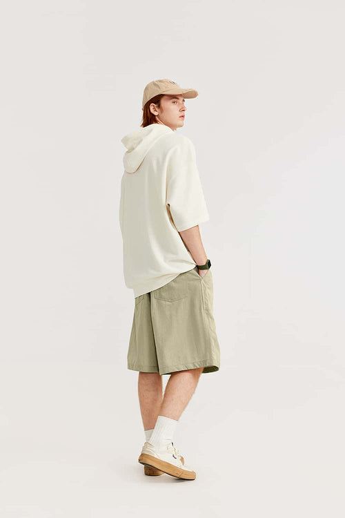 Crinkled Knee-Length Utility Shorts - Sandy Dune