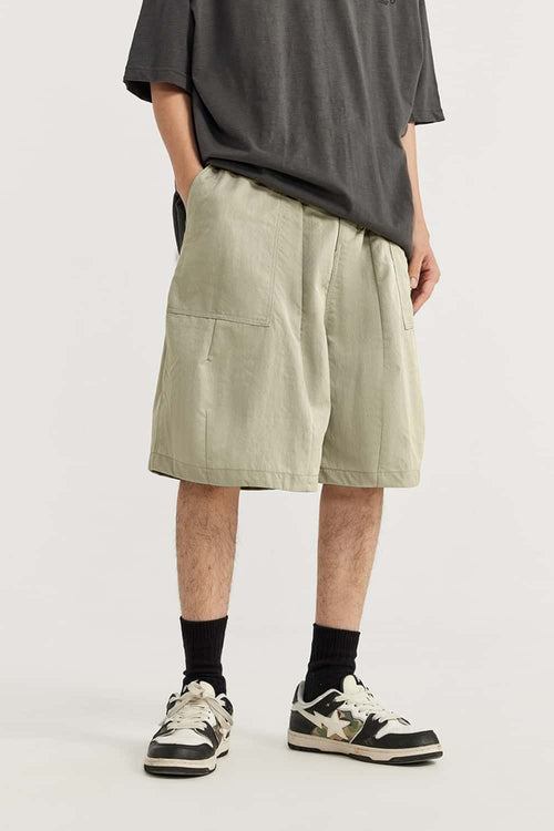 Crinkled Knee-Length Utility Shorts - Sandy Dune