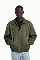 Crinkled Leather-Look Zip Jacket - Green