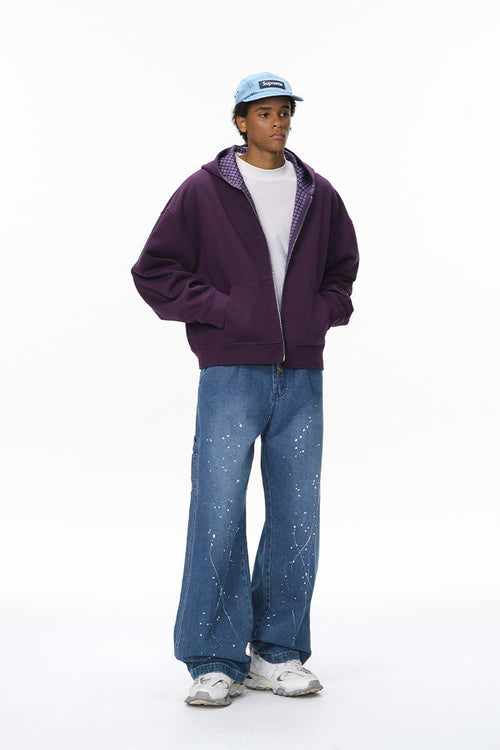 Paint-Splatter Wide-Leg Jeans - Blue