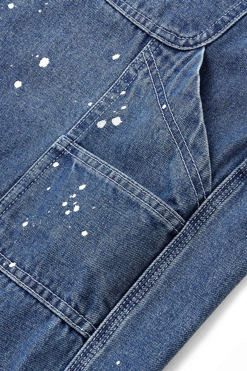 Paint-Splatter Wide-Leg Jeans - Blue