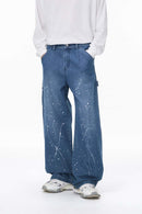 Paint-Splatter Wide-Leg Jeans - Blue