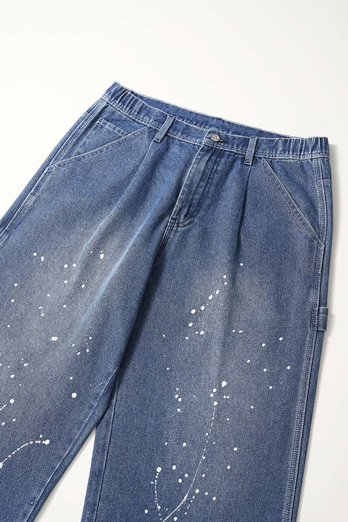 Paint-Splatter Wide-Leg Jeans - Blue