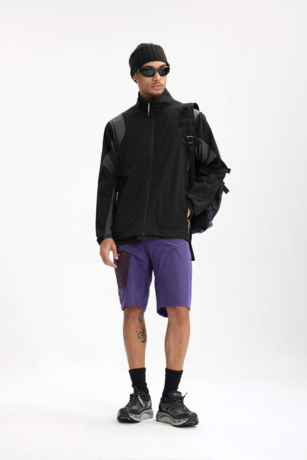 Paneled Stand-Collar Cycling Jacket - Black