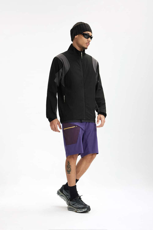 Paneled Stand-Collar Cycling Jacket - Black