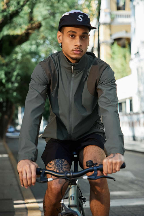 Paneled Stand-Collar Cycling Jacket - Medium Gray