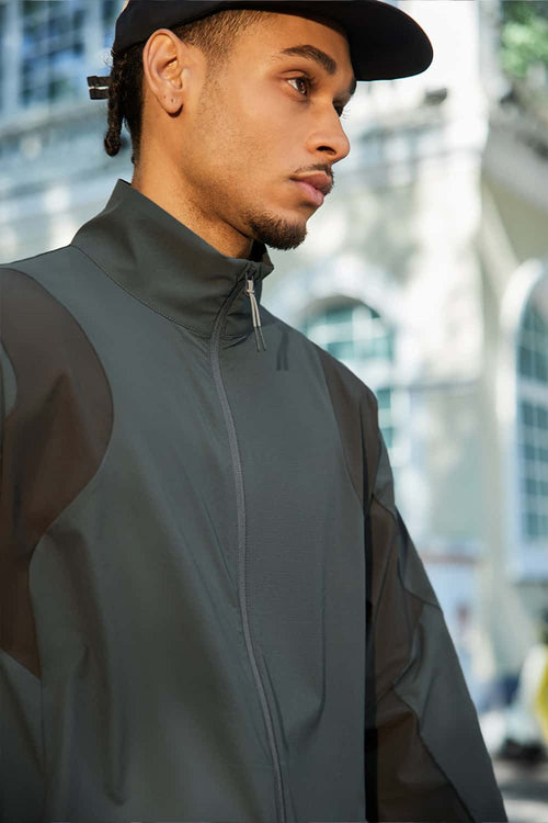 Paneled Stand-Collar Cycling Jacket - Medium Gray