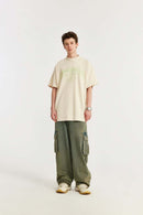 Mock-Neck Graphic Boxy T-Shirt - Apricot