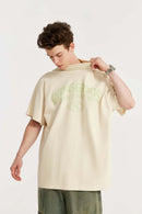 Mock-Neck Graphic Boxy T-Shirt - Apricot