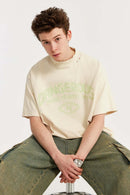 Mock-Neck Graphic Boxy T-Shirt - Apricot