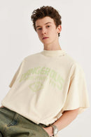 Mock-Neck Graphic Boxy T-Shirt - Apricot