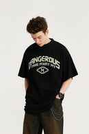 Mock-Neck Graphic Boxy T-Shirt - Black